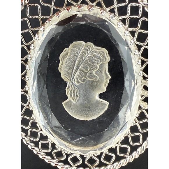 Vintage Cameo Pendant Intaglio Reverse Carved Silver Tone - Picture 2 of 7